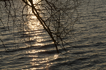 Image showing water wave lake detail sunset dark