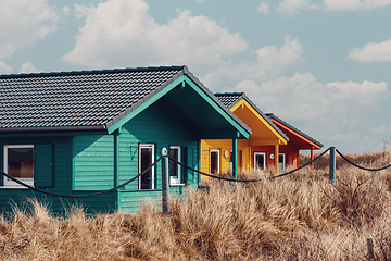 Image showing colorful wooden tiny houses on the island