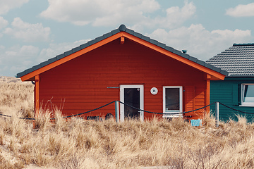 Image showing colorful wooden tiny houses on the island