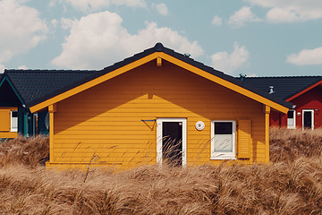 Image showing colorful wooden tiny houses on the island