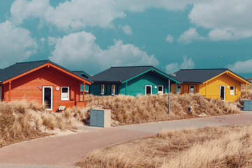 Image showing colorful wooden tiny houses on the island