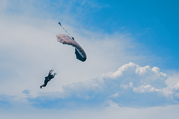 Image showing parachuting sport in sunset sky