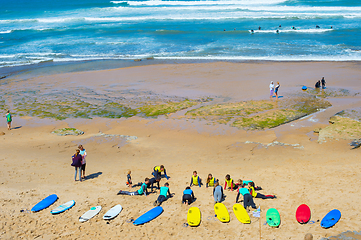 Image showing Surf lessons on the beach