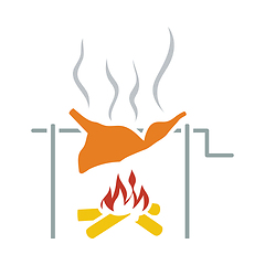 Image showing Icon Of Roasting Meat On Fire