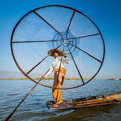 Image showing Burmese fisherman at Inle lake, Myanmar