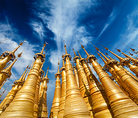 Image showing Golden stupas in Shwe Indein Pagoda, Myanmar