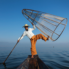 Image showing Burmese fisherman at Inle lake, Myanmar