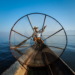 Image showing Burmese fisherman at Inle lake, Myanmar