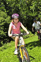 Image showing Family riding bicycles