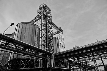 Image showing Modern silos for storing grain harvest. Agriculture. Background.