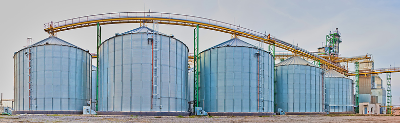 Image showing Modern silos for storing grain harvest. Agriculture. Background.