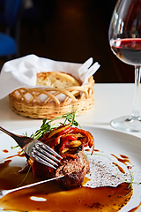 Image showing Delicious beef steak with vegetables. Shallow dof.