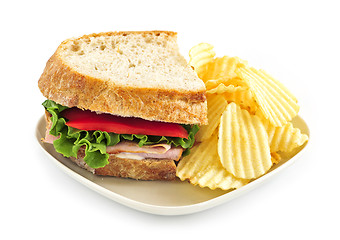 Image showing Sandwich and potato chips