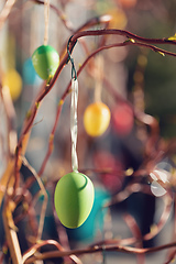 Image showing Easter eggs on tree with bokeh