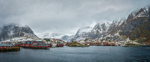 Image showing A village on Lofoten Islands, Norway. Panorama