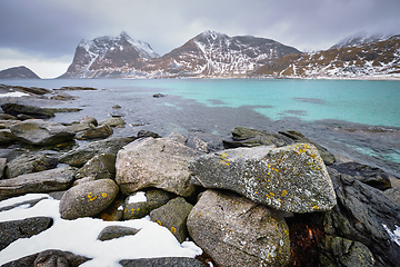 Image showing Rocky coast of fjord in Norway