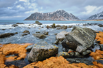 Image showing Rocky coast of fjord in Norway