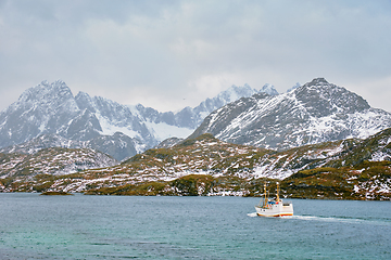 Image showing Fishing ship in fjord in Norway