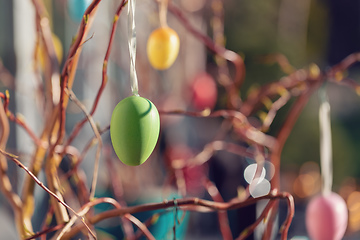 Image showing Easter eggs on tree with bokeh