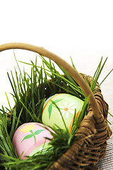 Image showing Easter eggs with green grass