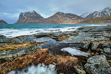 Image showing Rocky coast of fjord in Norway