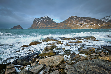 Image showing Rocky coast of fjord in Norway