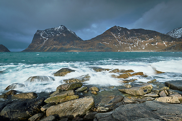 Image showing Rocky coast of fjord in Norway