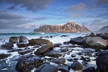 Image showing Rocky coast of fjord in Norway