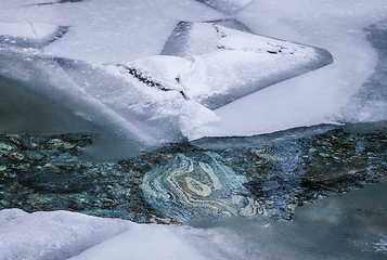 Image showing frozen river with rocks in winter