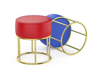 Image showing Red and blue leather stools