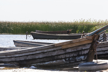 Image showing Pier village wooden boat