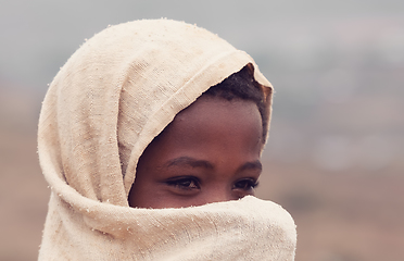 Image showing Beautiful Ethiopian girl hiding her face