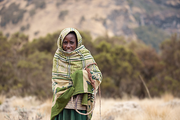 Image showing Ethiopian shepherdess girl, Simien Mountains, Ethiopia