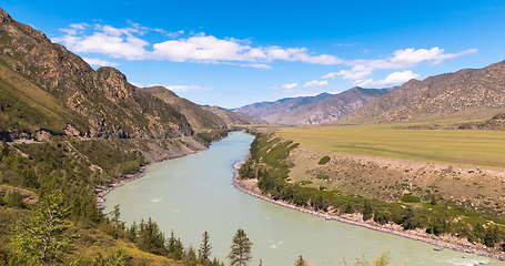 Image showing waves, spray and foam, river Katun in Altai mountains. Siberia, Russia