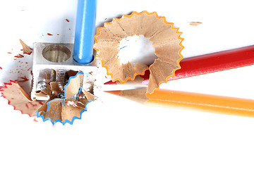 Image showing Pencils and sharpener