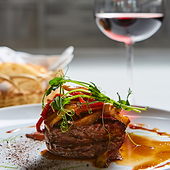 Image showing Delicious beef steak with vegetables. Shallow dof.