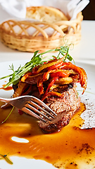 Image showing Delicious beef steak with vegetables. Shallow dof.