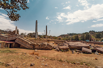 Image showing Ancient obelisks in city Aksum, Ethiopia