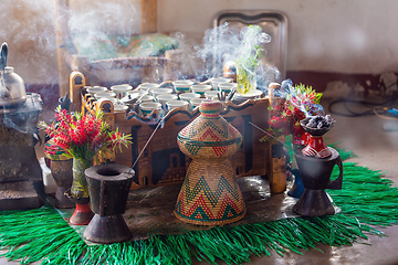 Image showing cup of Ethiopian coffee with aromatic frankincense