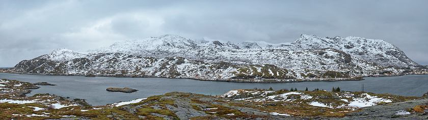 Image showing Panorama of norwegian fjord, Lofoten islands, Norway