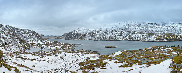 Image showing Panorama of norwegian fjord, Lofoten islands, Norway