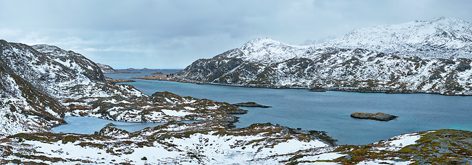 Image showing Panorama of norwegian fjord, Lofoten islands, Norway