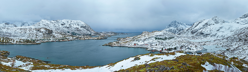 Image showing Panorama of norwegian fjord, Lofoten islands, Norway