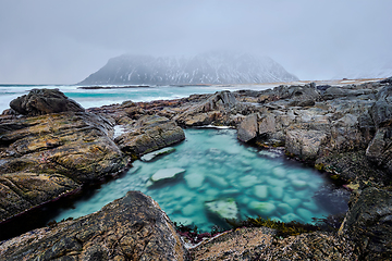 Image showing Rocky coast of fjord in Norway