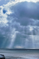 Image showing Norwegian sea in winter with sun rays