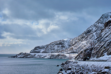 Image showing Road on coast of a sea in Norway in winter