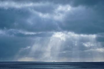 Image showing Norwegian sea in winter with sun rays