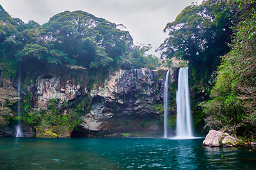 Image showing Cheonjiyeon falls, Jeju Island, South Korea