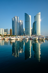 Image showing Busan marina with yachts on sunset, South Korea