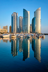 Image showing Busan marina with yachts on sunset, South Korea